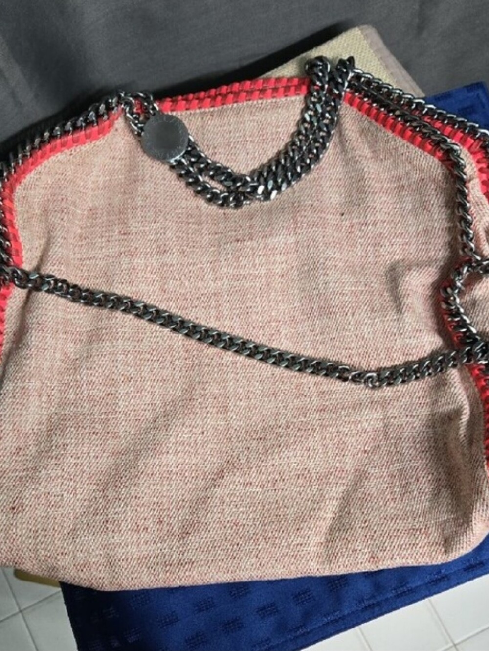 Stella McCartney Large Falabella Pink Tweed Tote with Gunmetal Chain Trim - Picture 13 of 16